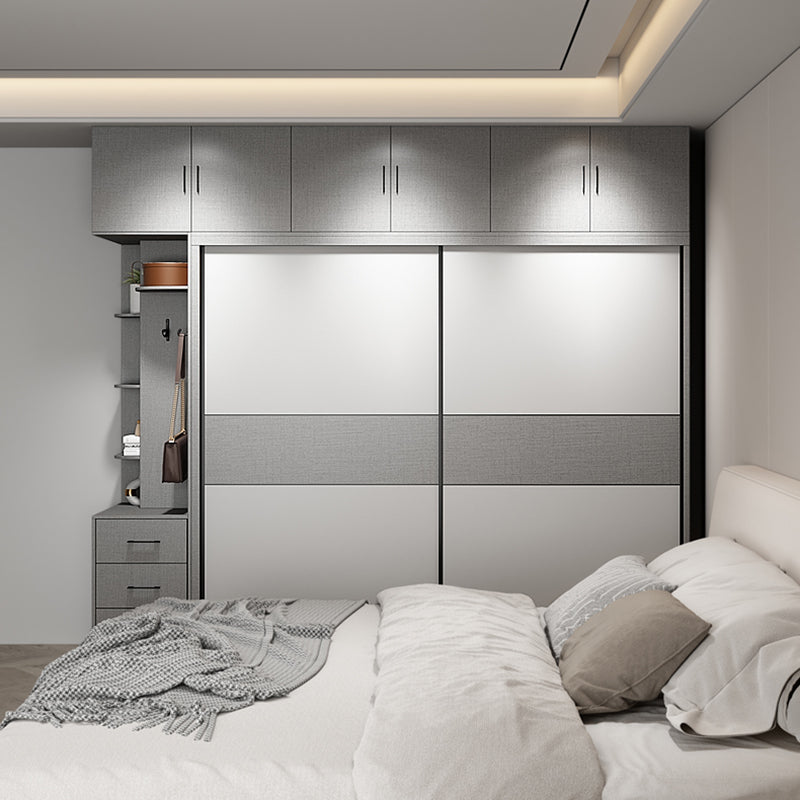 Modern Style Wooden Wardrobe White Colour Wardrobe Closet with Sliding Door
