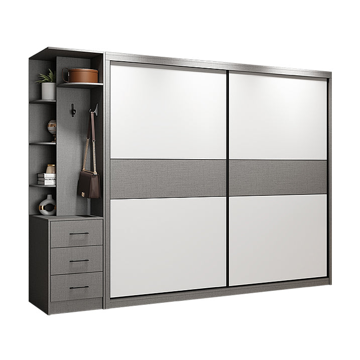 Modern Style Wooden Wardrobe White Colour Wardrobe Closet with Sliding Door