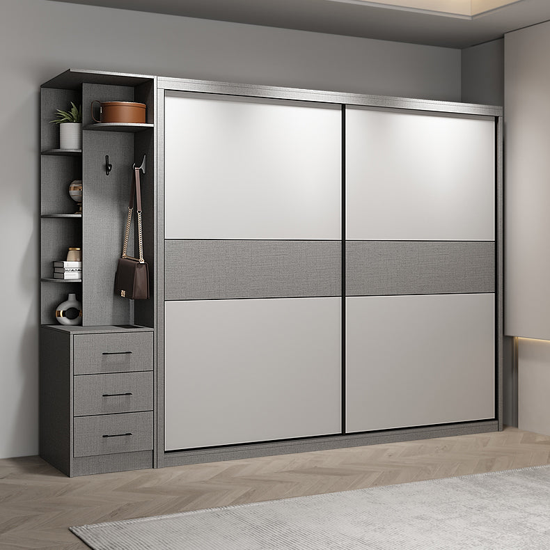 Modern Style Wooden Wardrobe White Colour Wardrobe Closet with Sliding Door