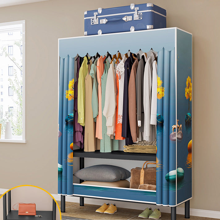 Contemporary Style Wardrobe Armoire Metal Frame Armoire with Garment Rod for Home