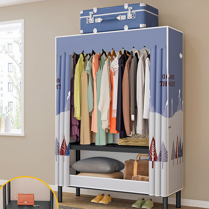 Contemporary Style Wardrobe Armoire Metal Frame Armoire with Garment Rod for Home