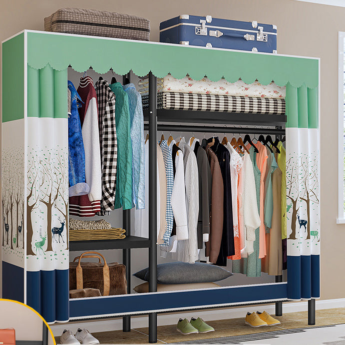 Contemporary Style Wardrobe Armoire Metal Frame Armoire with Garment Rod for Home