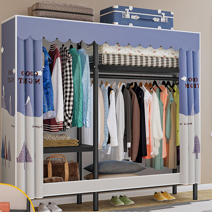 Contemporary Style Wardrobe Armoire Metal Frame Armoire with Garment Rod for Home