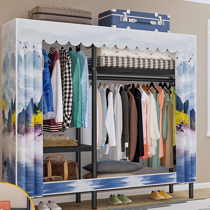 Contemporary Style Wardrobe Armoire Metal Frame Armoire with Garment Rod for Home