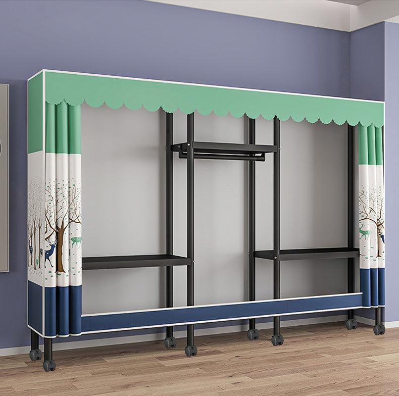 Contemporary Style Wardrobe Armoire Metal Frame Armoire with Garment Rod for Home