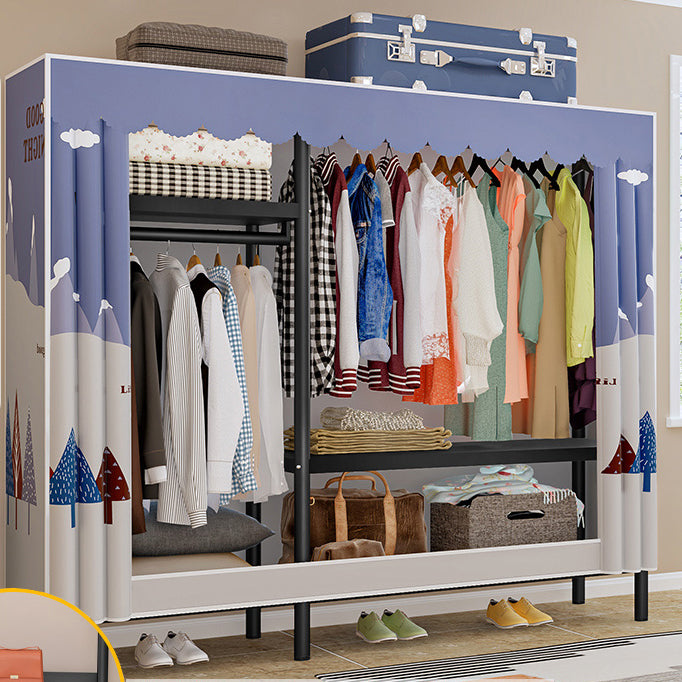 Contemporary Style Wardrobe Armoire Metal Frame Armoire with Garment Rod for Home