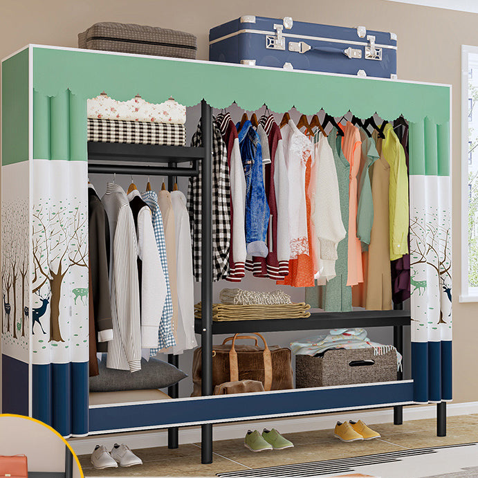 Contemporary Style Wardrobe Armoire Metal Frame Armoire with Garment Rod for Home