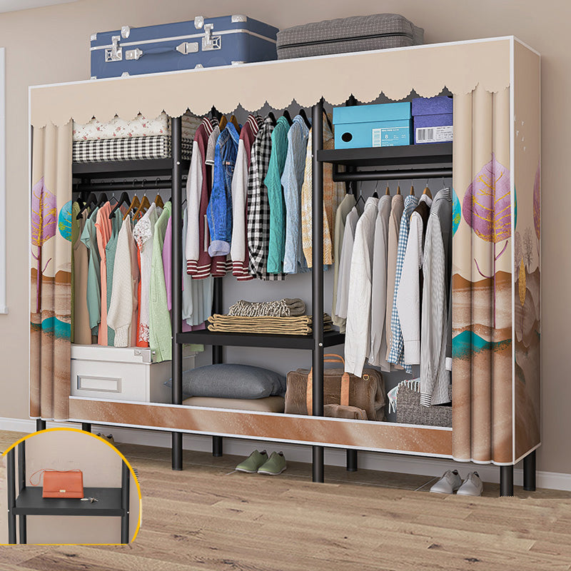 Contemporary Style Wardrobe Armoire Metal Frame Armoire with Garment Rod for Home