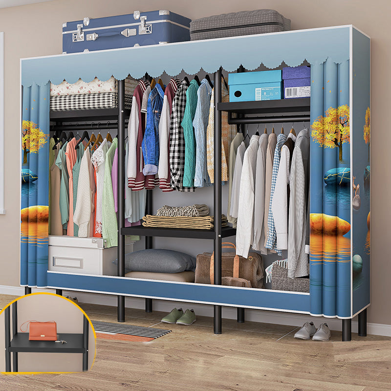 Contemporary Style Wardrobe Armoire Metal Frame Armoire with Garment Rod for Home