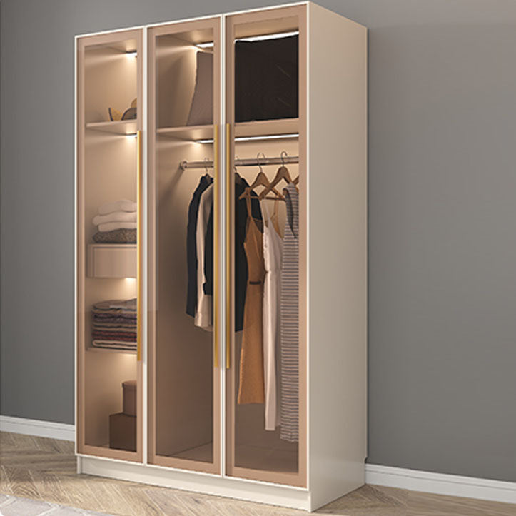 Contemporary Style Wardrobe Armoire Glass Door Armoire with Garment Rod for Home