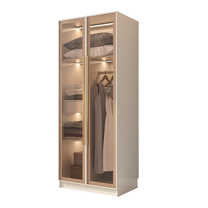 Contemporary Style Wardrobe Armoire Glass Door Armoire with Garment Rod for Home