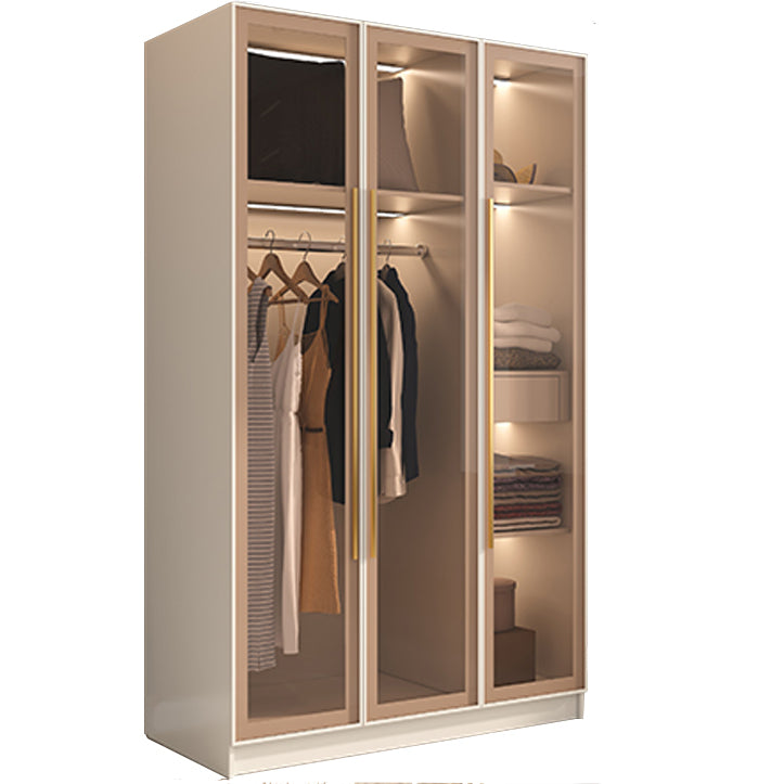Contemporary Style Wardrobe Armoire Glass Door Armoire with Garment Rod for Home