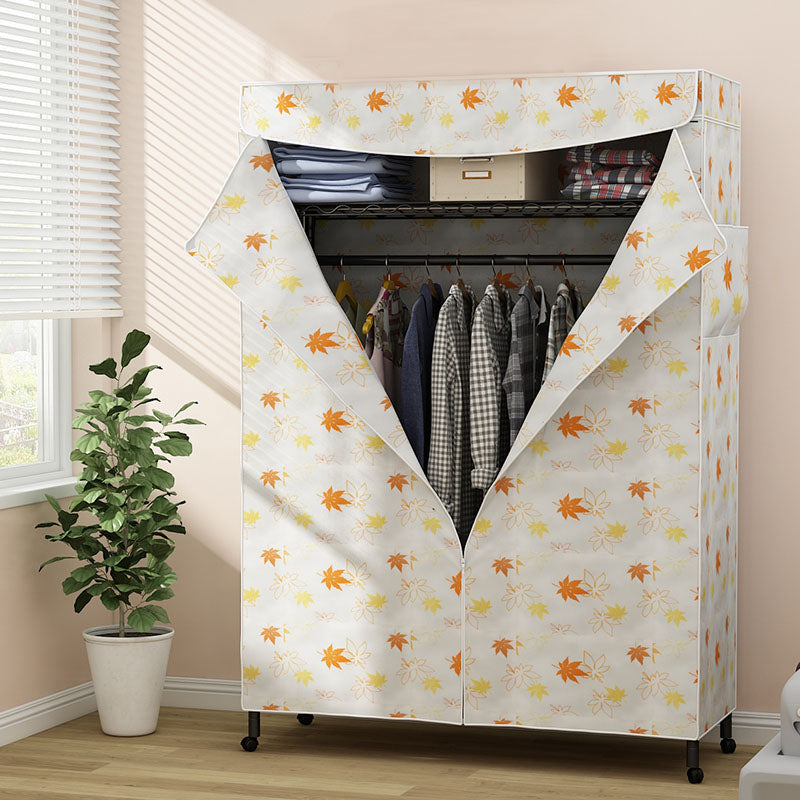 Contemporary Wardrobe Armoire Metal Frame Armoire with Garment Rod and Shelves for Home