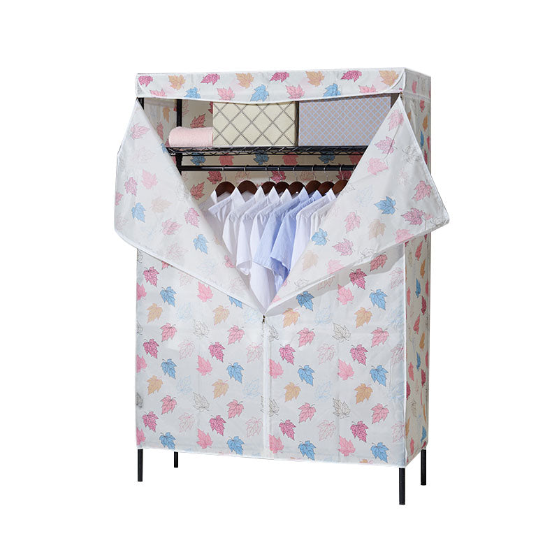 Contemporary Wardrobe Armoire Metal Frame Armoire with Garment Rod and Shelves for Home