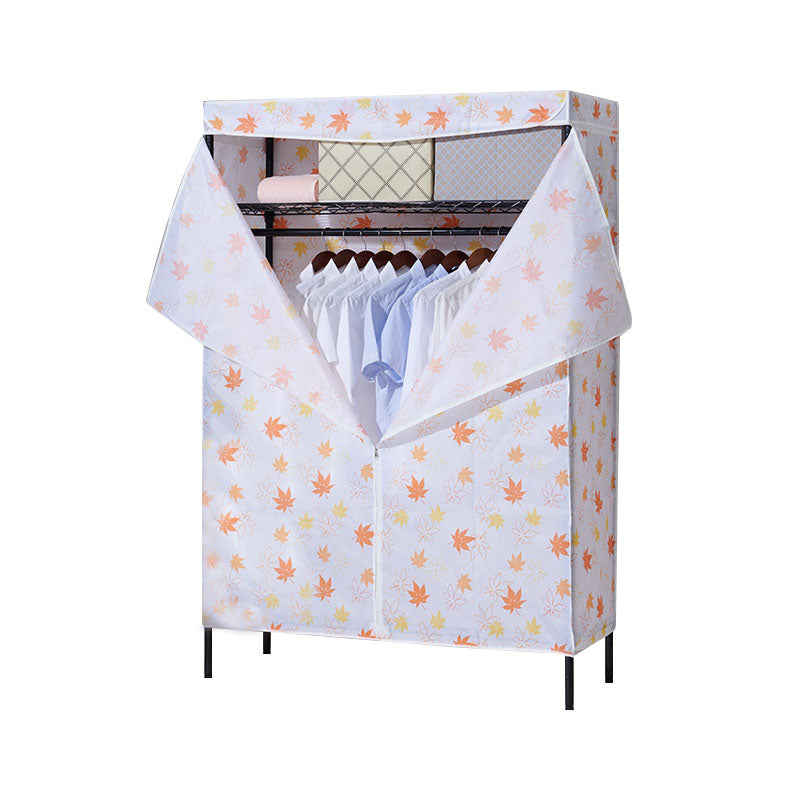 Contemporary Wardrobe Armoire Metal Frame Armoire with Garment Rod and Shelves for Home