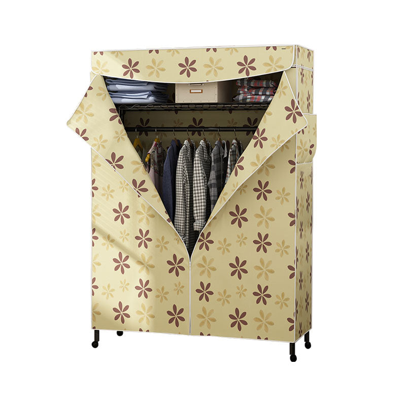 Contemporary Wardrobe Armoire Metal Frame Armoire with Garment Rod and Shelves for Home