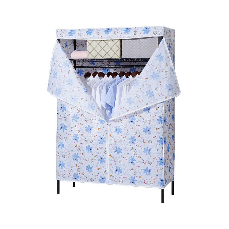 Contemporary Wardrobe Armoire Metal Frame Armoire with Garment Rod and Shelves for Home