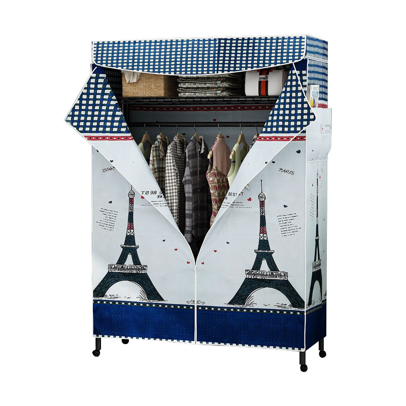 Contemporary Wardrobe Armoire Metal Frame Armoire with Garment Rod and Shelves for Home