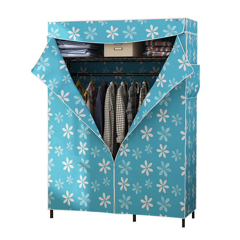 Contemporary Wardrobe Armoire Metal Frame Armoire with Garment Rod and Shelves for Home