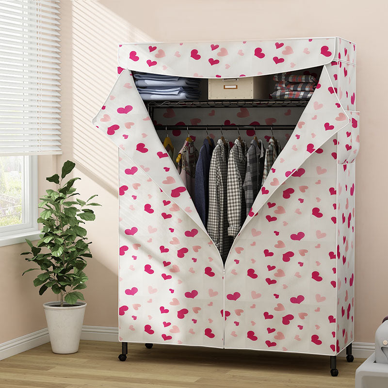 Contemporary Wardrobe Armoire Metal Frame Armoire with Garment Rod and Shelves for Home