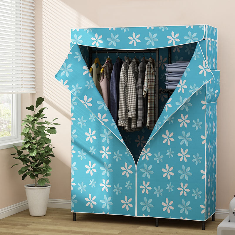 Contemporary Wardrobe Armoire Metal Frame Armoire with Garment Rod and Shelves for Home