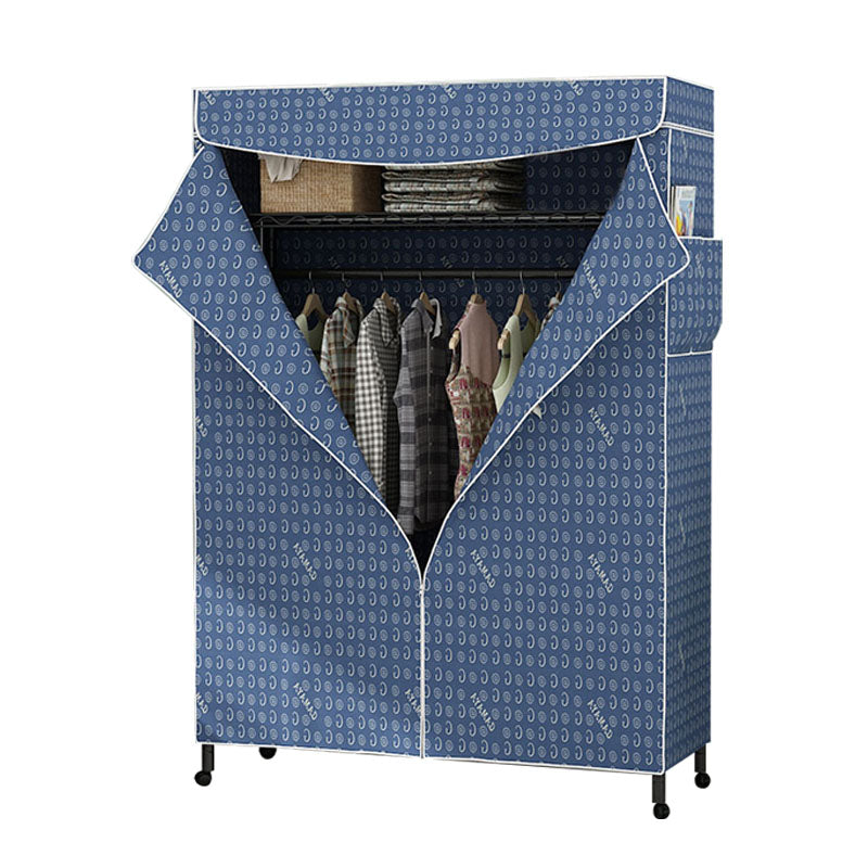 Contemporary Wardrobe Armoire Metal Frame Armoire with Garment Rod and Shelves for Home
