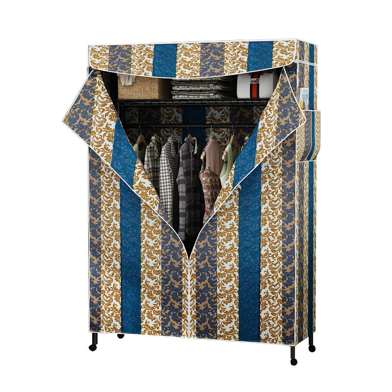 Contemporary Wardrobe Armoire Metal Frame Armoire with Garment Rod and Shelves for Home