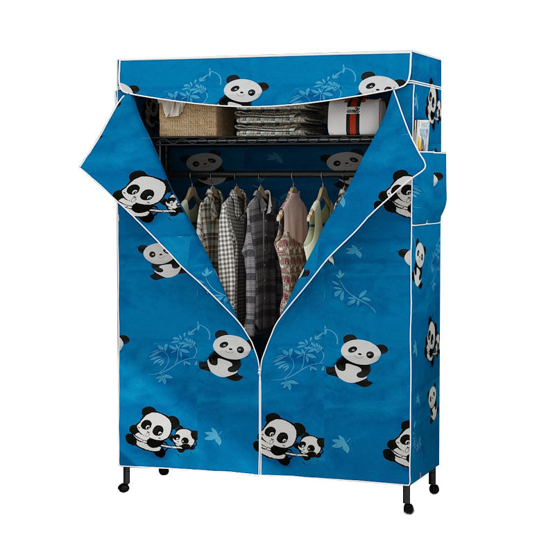 Contemporary Wardrobe Armoire Metal Frame Armoire with Garment Rod and Shelves for Home