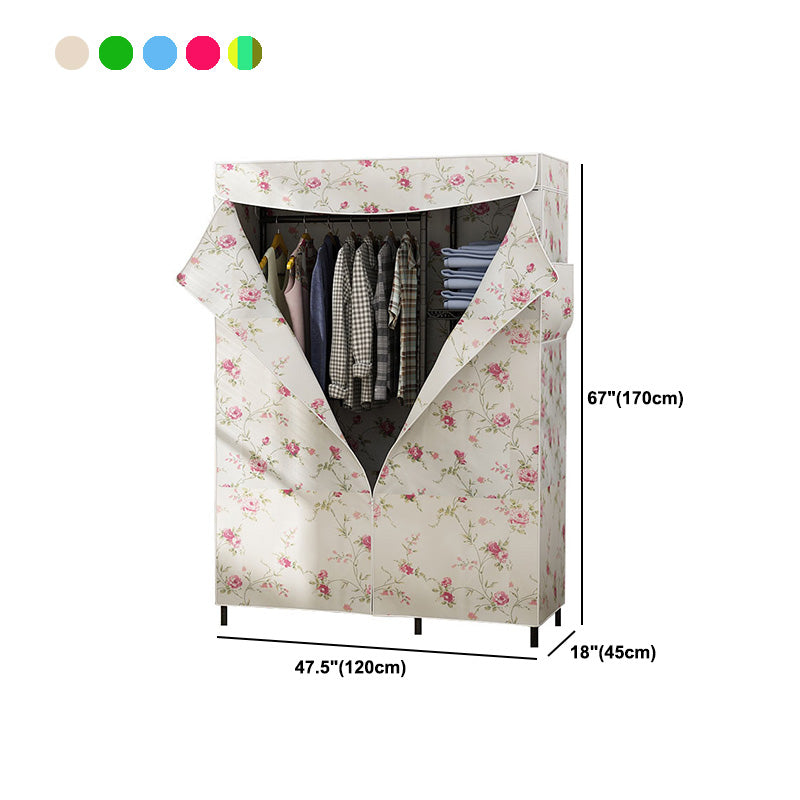 Contemporary Wardrobe Armoire Metal Frame Armoire with Garment Rod and Shelves for Home