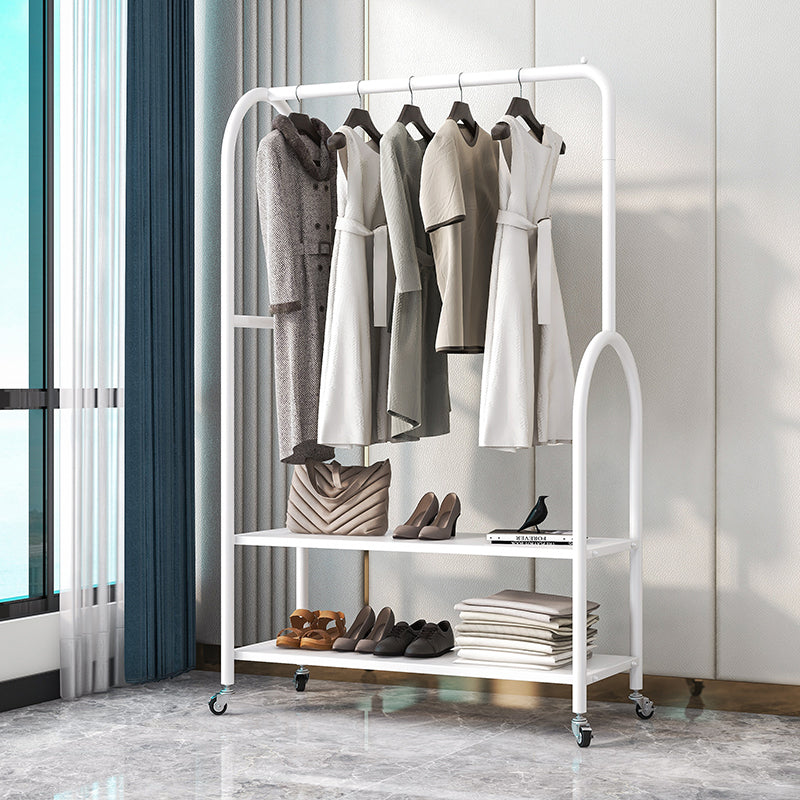 Modern Plain Clothes Hanger Storage Shelving Metal Coat Rack with Castors