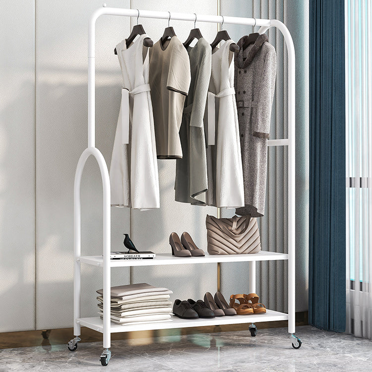 Modern Plain Clothes Hanger Storage Shelving Metal Coat Rack with Castors