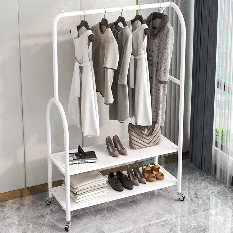 Modern Plain Clothes Hanger Storage Shelving Metal Coat Rack with Castors