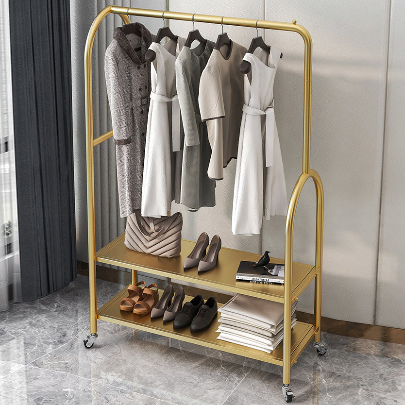 Modern Plain Clothes Hanger Storage Shelving Metal Coat Rack with Castors