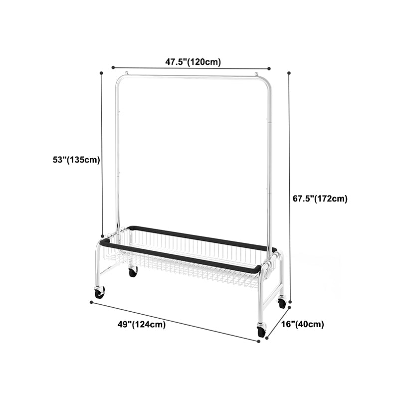 Industrial Coat Hanger Silver Metal Storage Coat Rack with Castors