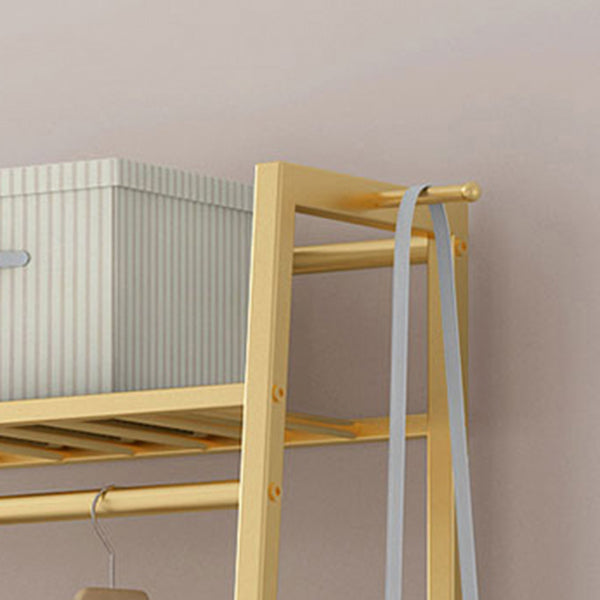 Glam Metal Hall Stand Hanging Rail Storage Shelving and 2 Hooks Coat Hanger