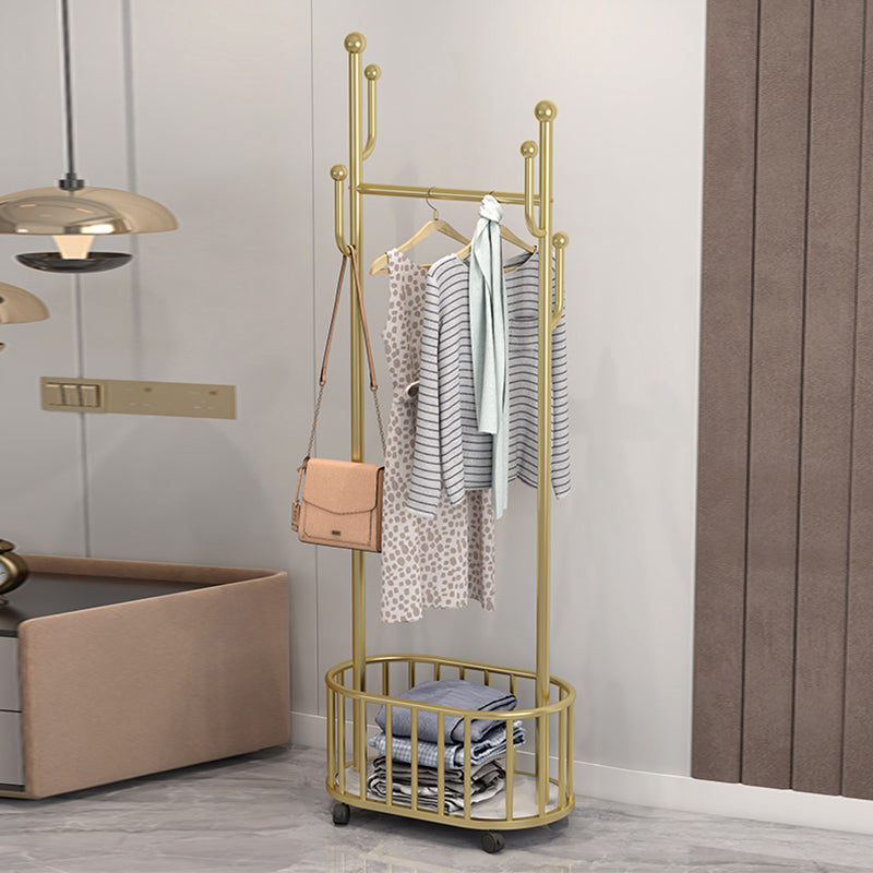 Popular Metal Coat Hanger Storage Basket Solid Color Coat Rack with Castors