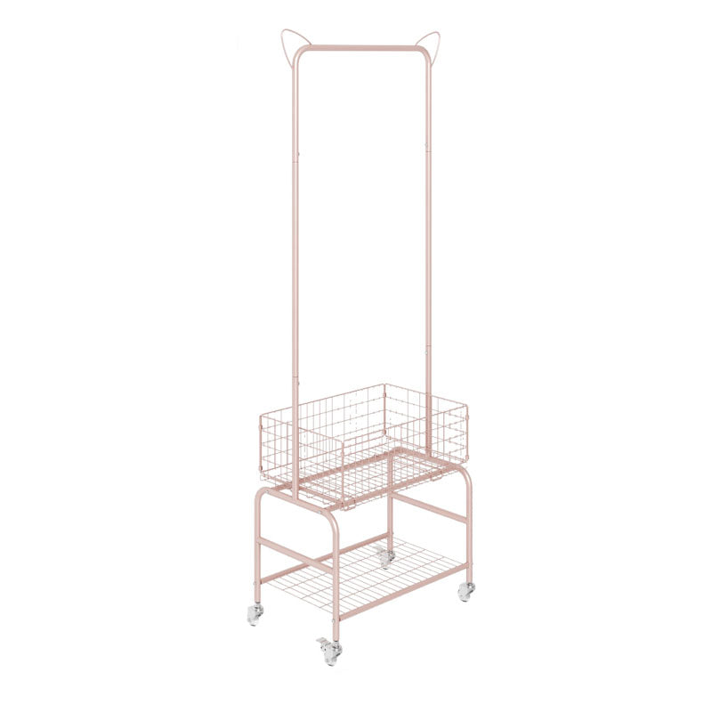 Contemporary Metal Coat Hanger Storage Basket Lower Shelf and Castor Entry Hall Tree