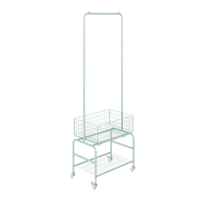 Contemporary Metal Coat Hanger Storage Basket Lower Shelf and Castor Entry Hall Tree