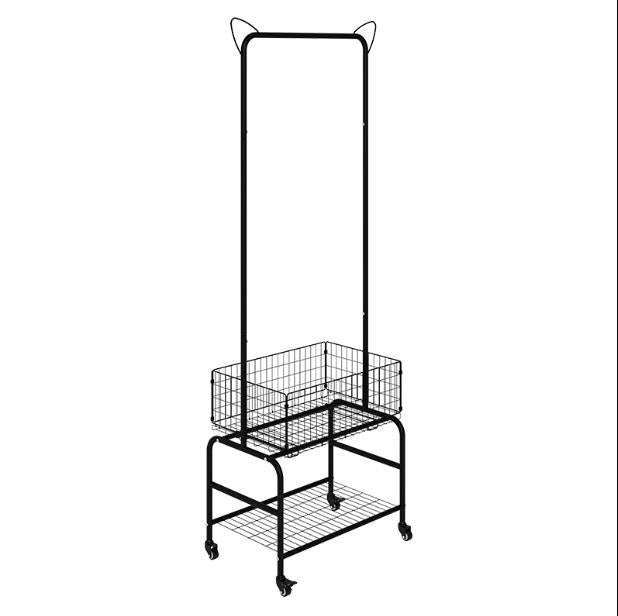 Contemporary Metal Coat Hanger Storage Basket Lower Shelf and Castor Entry Hall Tree