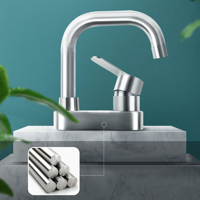 Square 1-Handle Bathroom Faucet 2 Hole Centerset Bathroom Faucet with Stainless Steel