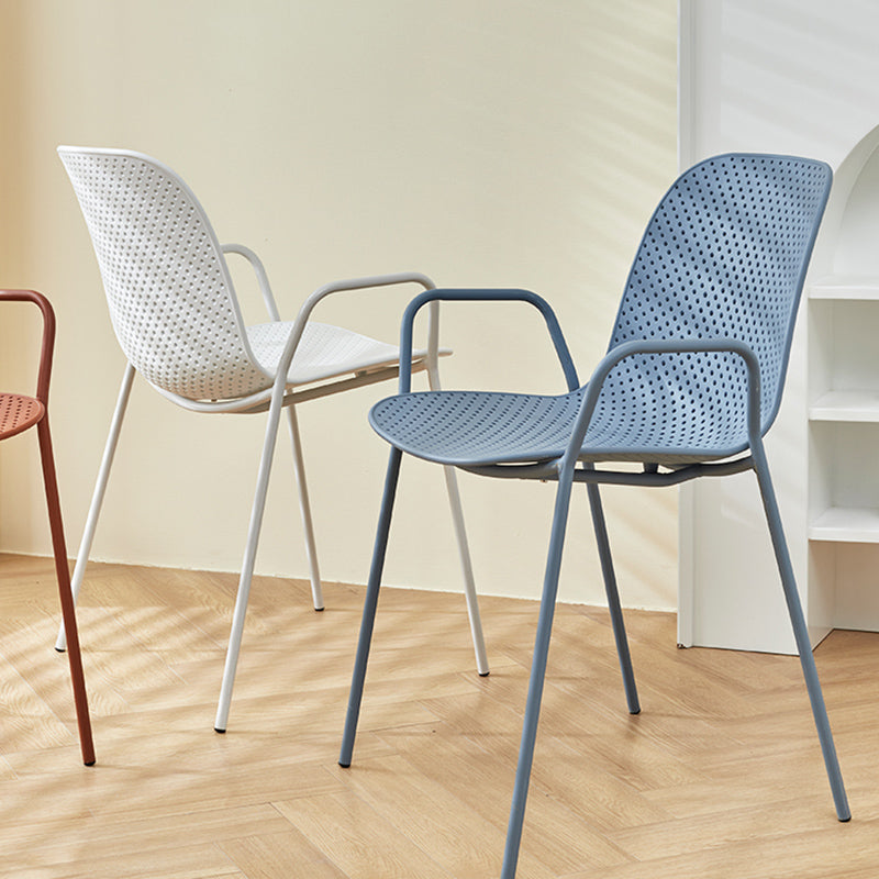 Contemporary Style Arm Chair Plastic Dining Chair with Metal Base