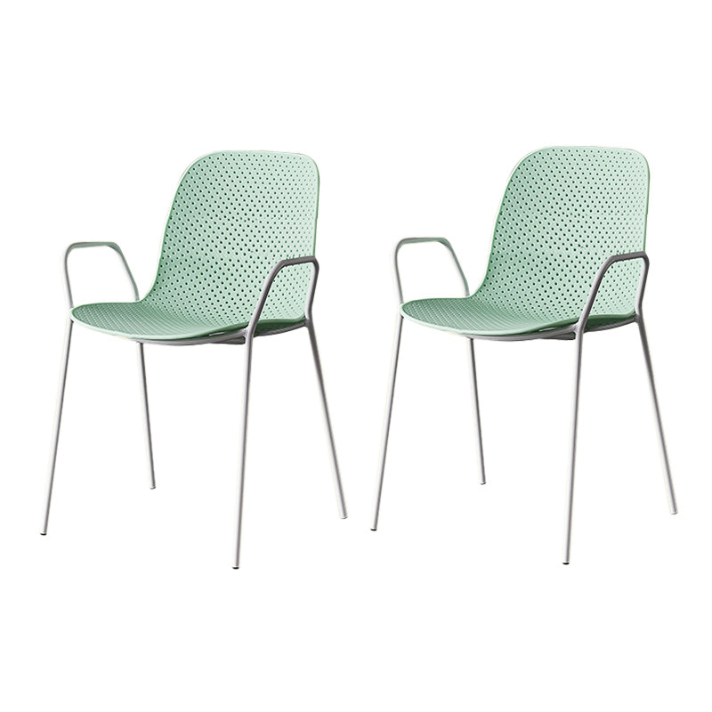 Contemporary Style Arm Chair Plastic Dining Chair with Metal Base