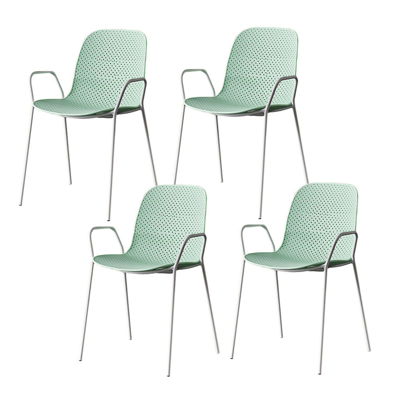 Contemporary Style Arm Chair Plastic Dining Chair with Metal Base