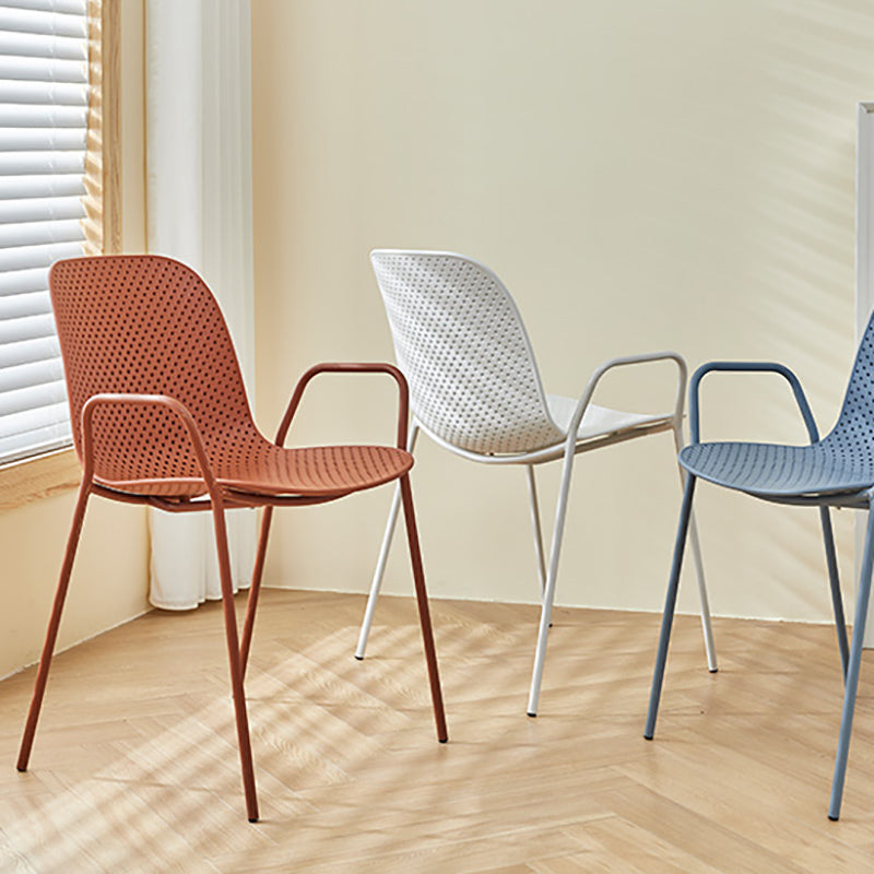 Contemporary Style Arm Chair Plastic Dining Chair with Metal Base