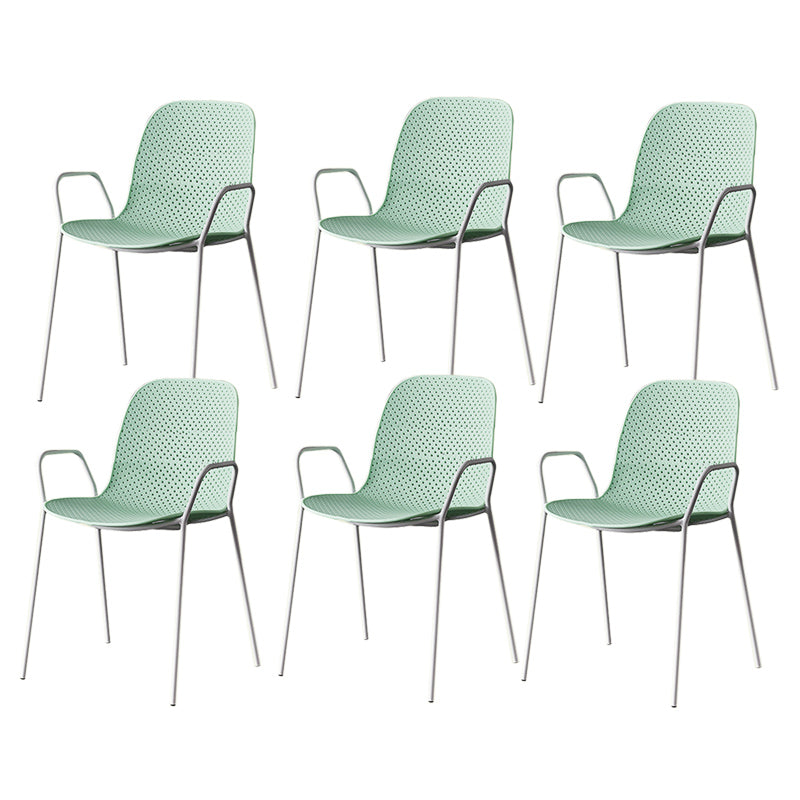Contemporary Style Arm Chair Plastic Dining Chair with Metal Base