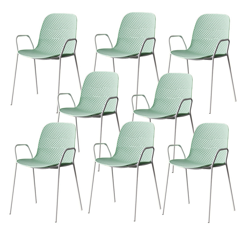 Contemporary Style Arm Chair Plastic Dining Chair with Metal Base