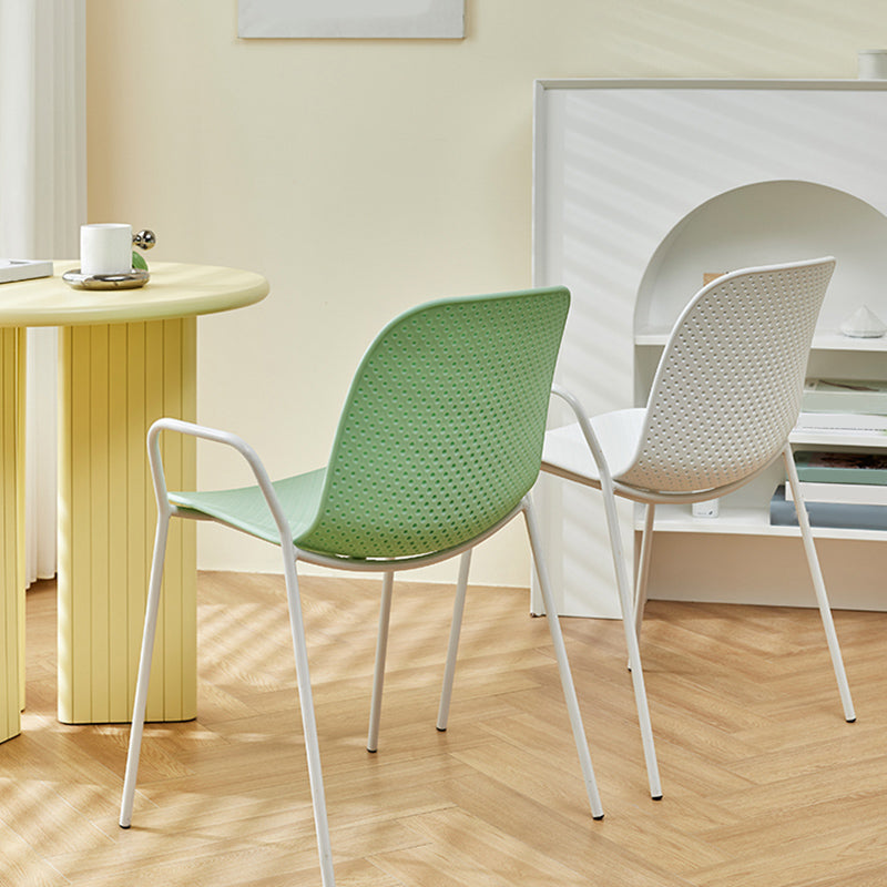 Contemporary Style Arm Chair Plastic Dining Chair with Metal Base