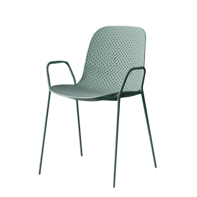 Contemporary Style Arm Chair Plastic Dining Chair with Metal Base