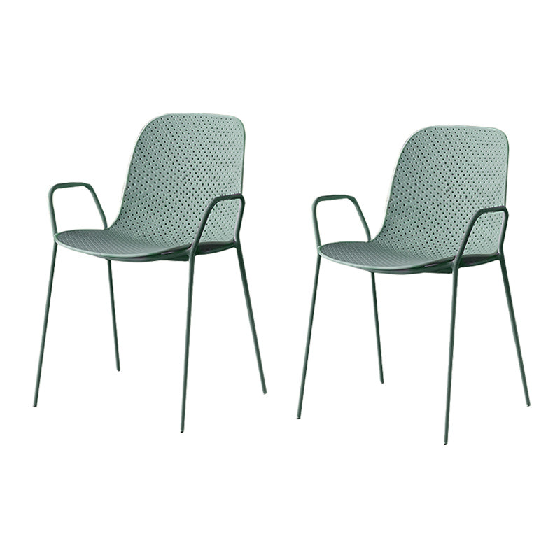 Contemporary Style Arm Chair Plastic Dining Chair with Metal Base