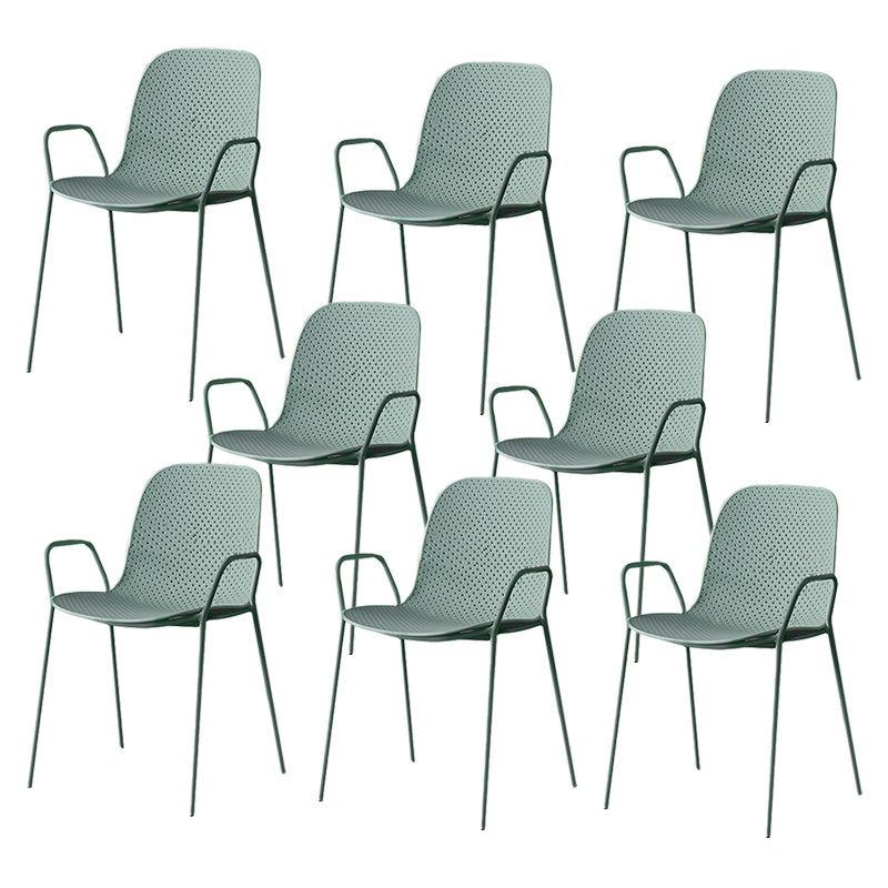 Contemporary Style Arm Chair Plastic Dining Chair with Metal Base